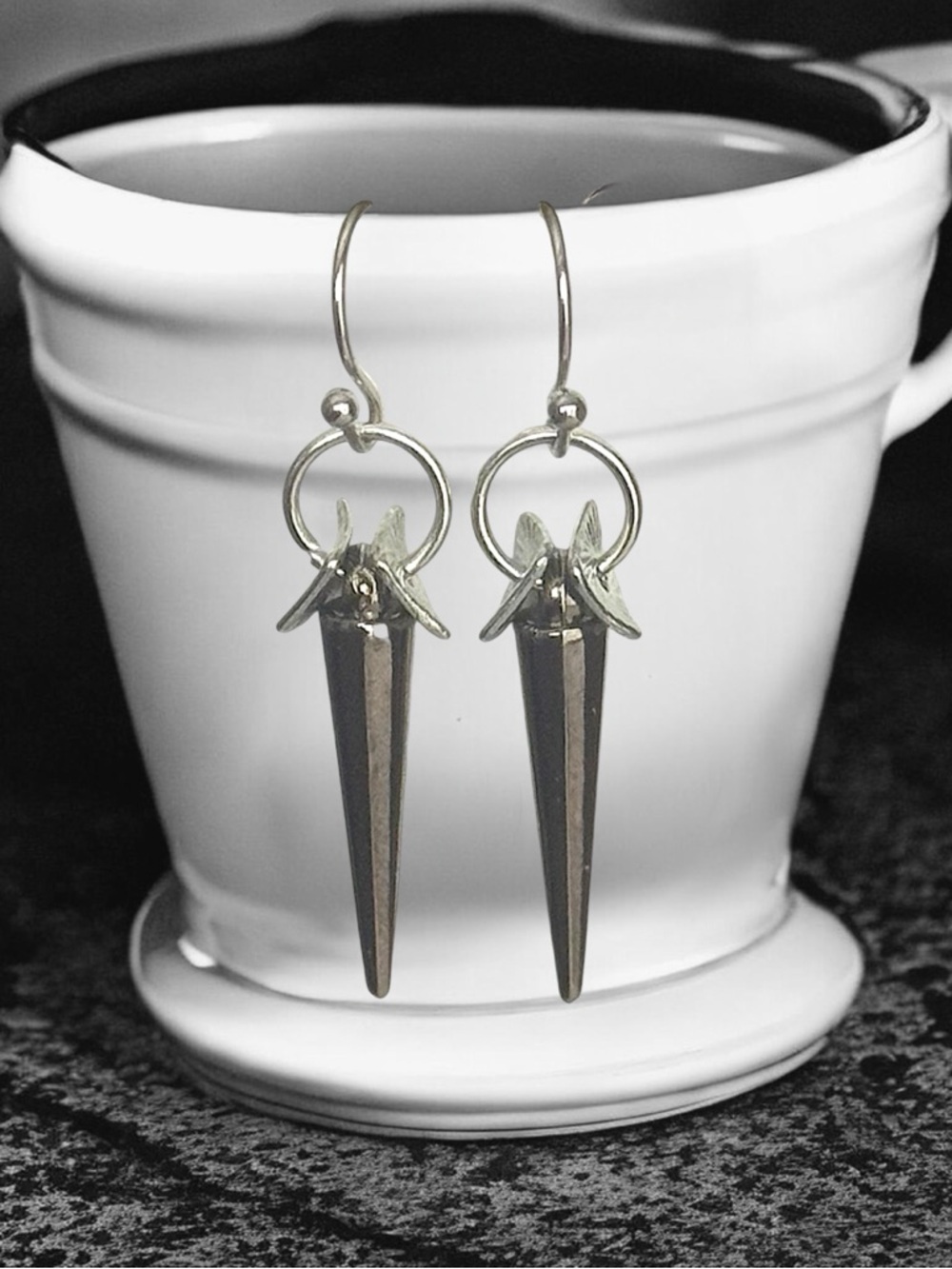 5 For $25💫Punk Gunmetal Gray Spike Cone Earrings